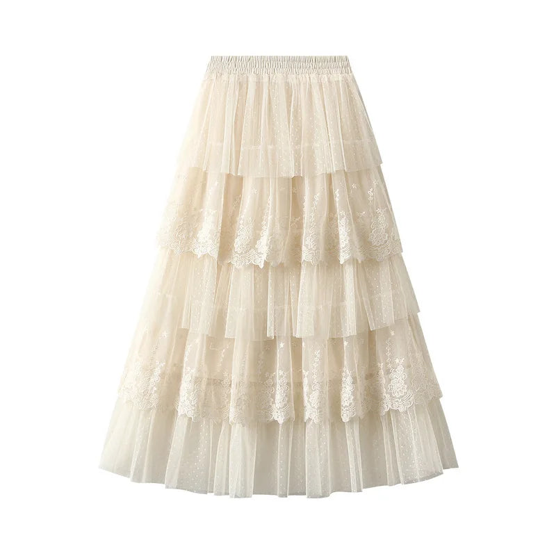 Women's High Waisted Slimming Sand Cake Skirt, Half Skirt, High-End Feeling Gauze, Long Skirt, Summer, , 2025 Hundred fold skirt