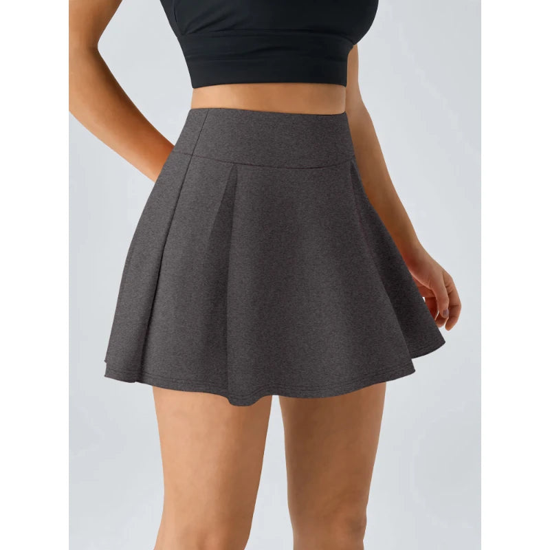 Female Short Skirt Hundred Sports Style Solid Colour Pleated Skirt Energetic High Stretch Milk Silk Fabric Half Body Skirt