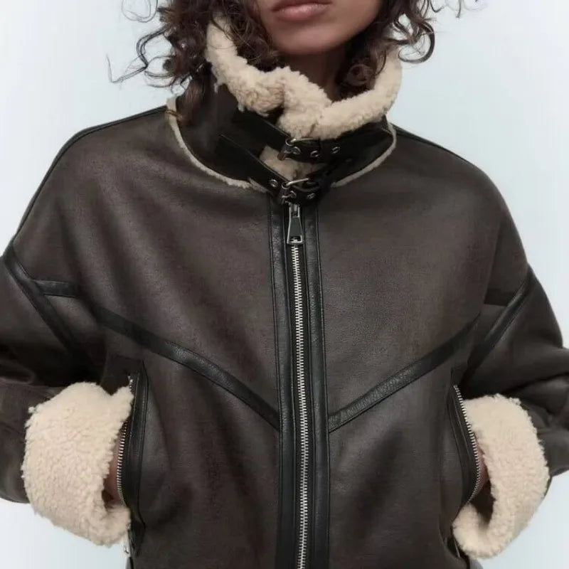 2025 Autumn/Winter New Product Casual Women's Wear Flip Collar Fur Loose and Versatile Short Women's Jacket Coat