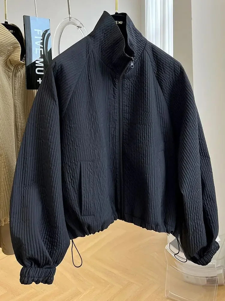 Fashionable Minimalist Spring Autumn Women's Jacket Stand Up Collar Solid Color Commuting Short Casual Top Coat