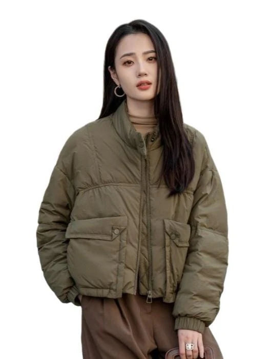 2025 Winter New Women's Down Jacket Commuting Fashion Stand Collar Short White Duck Down Jacket