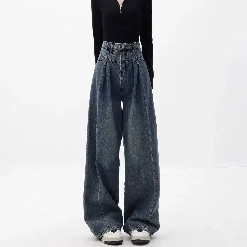 Straight Leg Women Jeans Y2K Style Slim Fit Casual Trousers High Waist Loose Baggy Pants Retro Vintage Streetwear Fashion