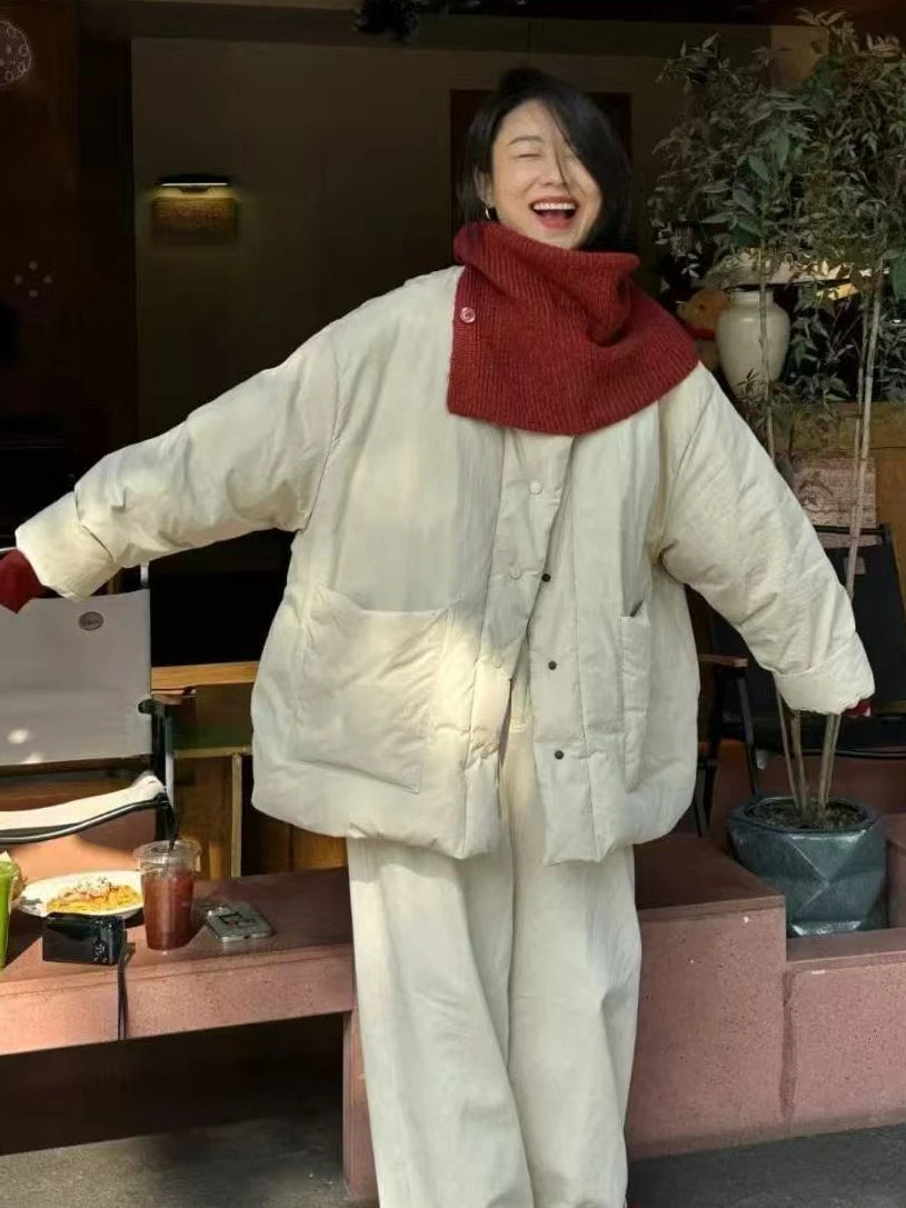 Autumn and Winter Fashion New Women's Cotton Jacket Commuter Loose Stand Collar Cotton Jacket