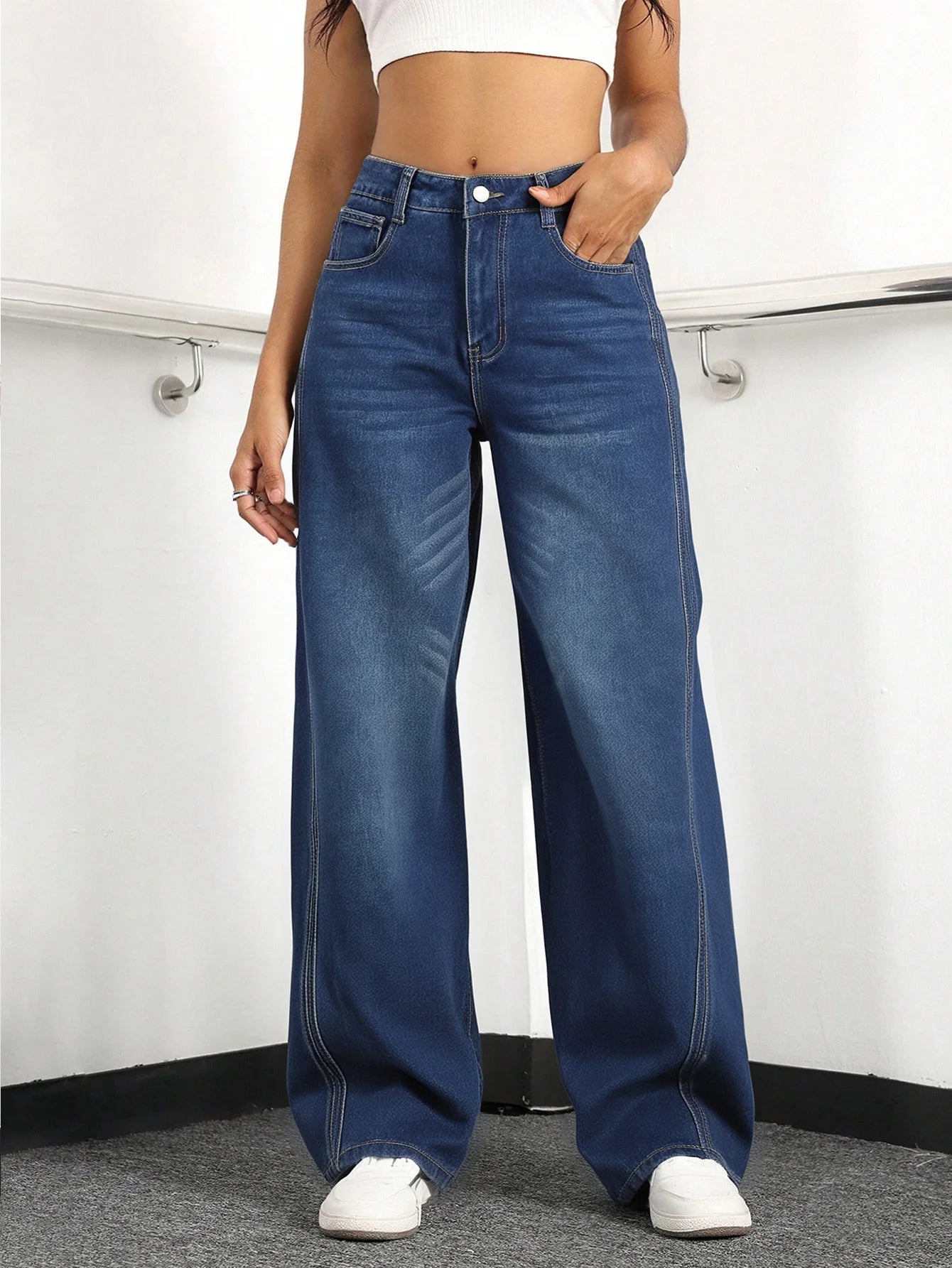 Women's High - Waisted Wide Leg Denim Jeans | Baggy Loose Fit Vintage Blue Pants