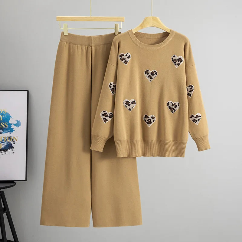 Women Two Piece Set Muslim Knitted Pullover Sweater Wide Leg Pant Casual Knit Outfits Suits Musulman Ensemble Autumn Winter