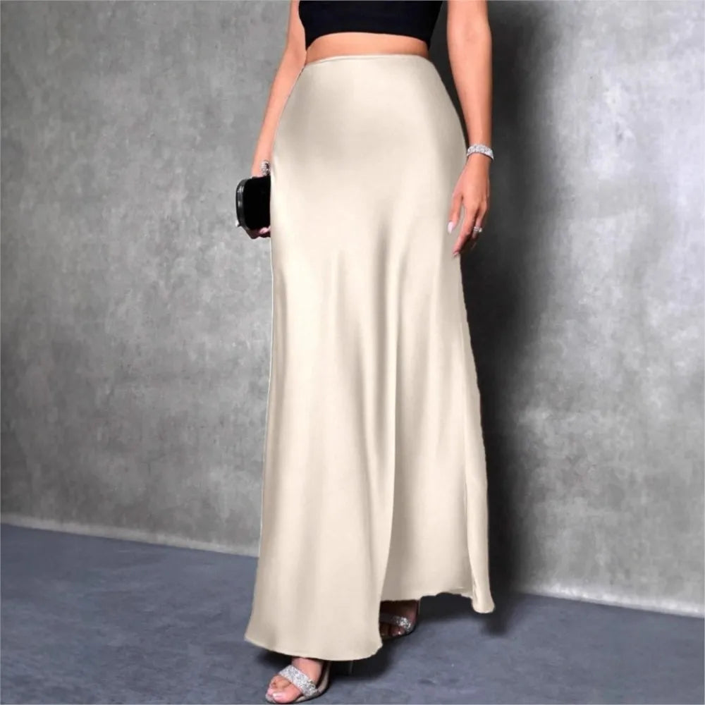 Fashion Satin Elegant High-waisted Women's Skirt New Spring Autumn Slimming Body-hugging Female Versatile Office Skirt 2025