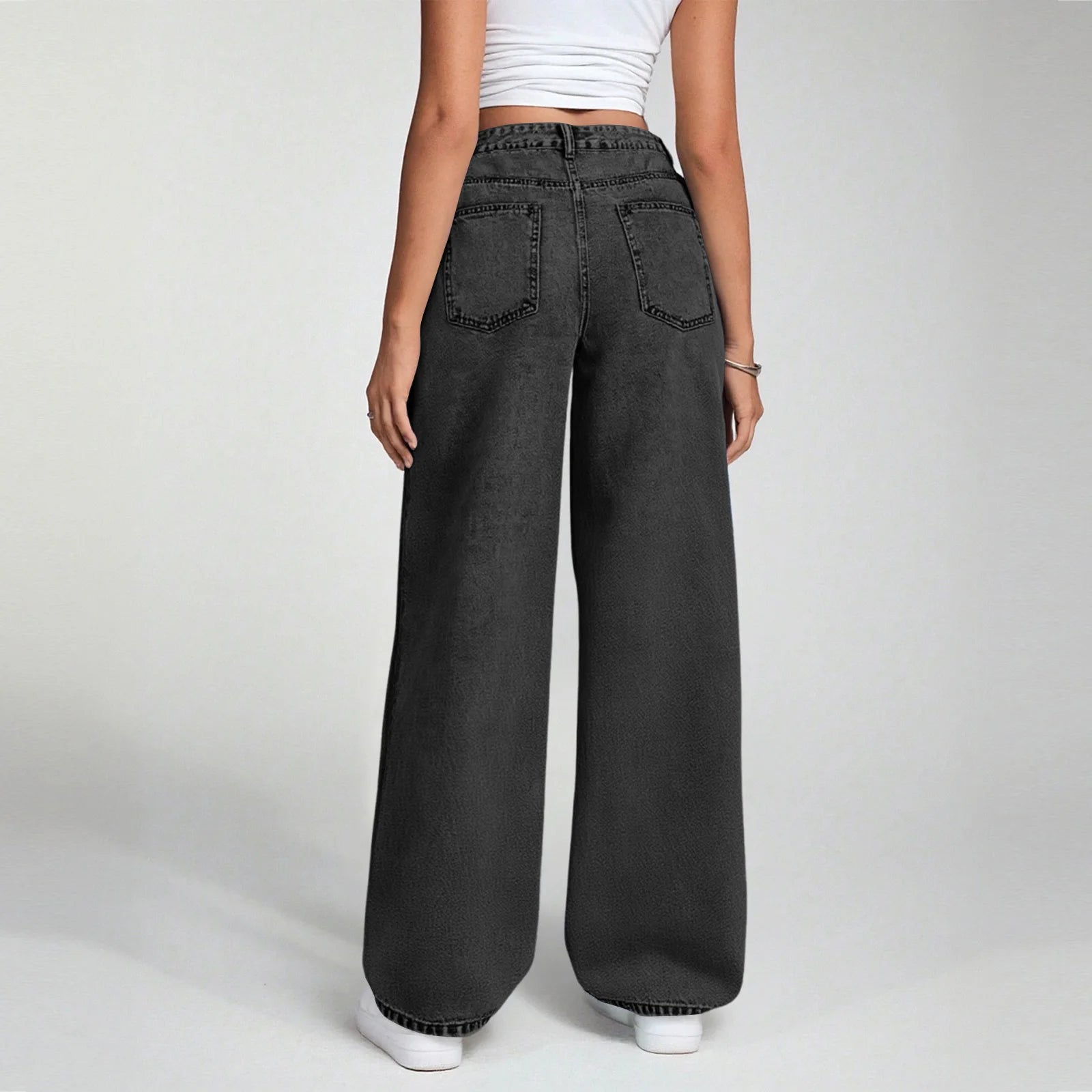Ladies High Waisted Straight Leg Pants Fashionable Loose Casual Wide Leg Pants Comfortable Jeans Suitable For Daily Wear