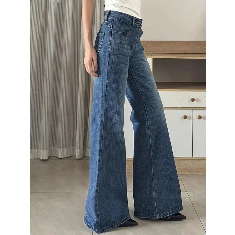 Girls Korean Low Waist Flared Jeans Lady Fashion Designer Bell Bottom Pants Women Slim Fit Thin Casual Denim Trousers