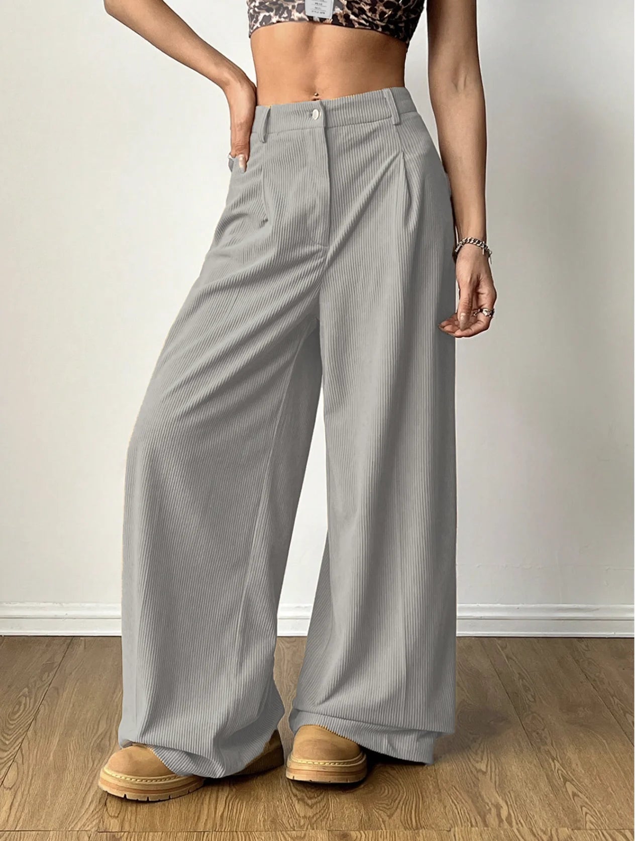 Women's vacation elegant and fashionable autumn and winter corduroy fabric outdoor sports slimming versatile pants (without belt