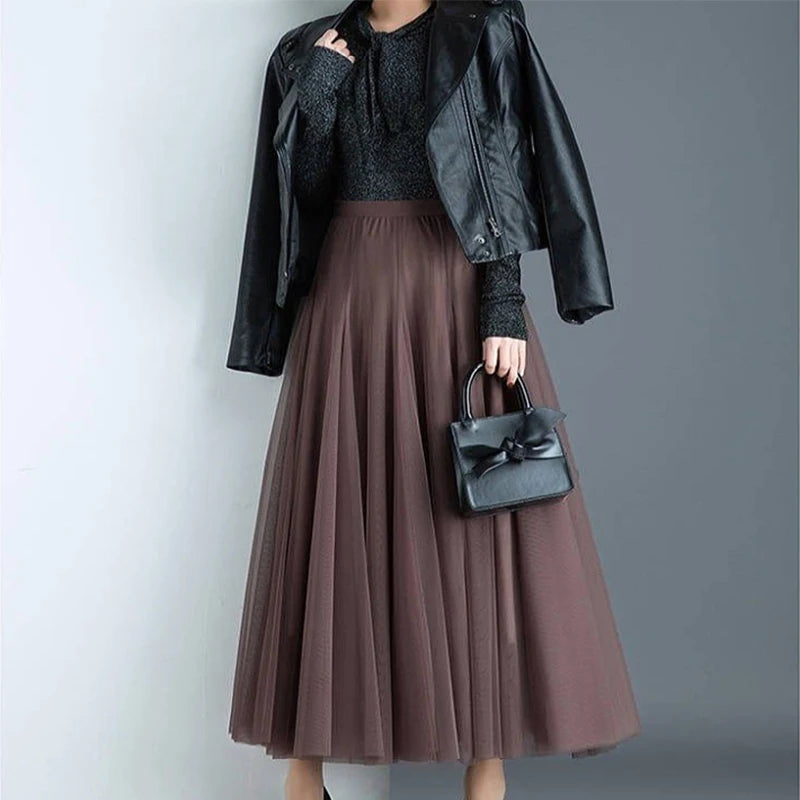 Plus-Size Popular Style, Large Flared, High-Waisted, Slim-Fitting Fairy Skirt, Mesh Skirt, Ankle-Length Long Skirt