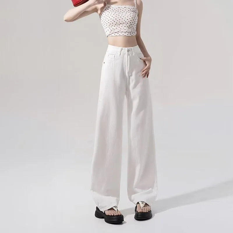 Y2K Women Jeans Straight Leg Casual Comfort Trousers Slim Fit High Waist Loose Trousers Fashion Autumn New Design White Pants